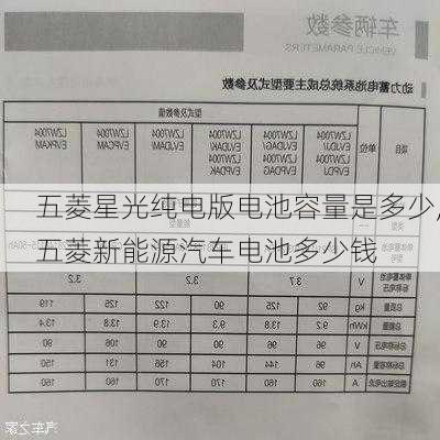 五菱星光纯电版电池容量是多少,五菱新能源汽车电池多少钱