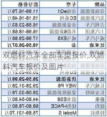 双燃料汽车全部车型报价,双燃料汽车报价及图片