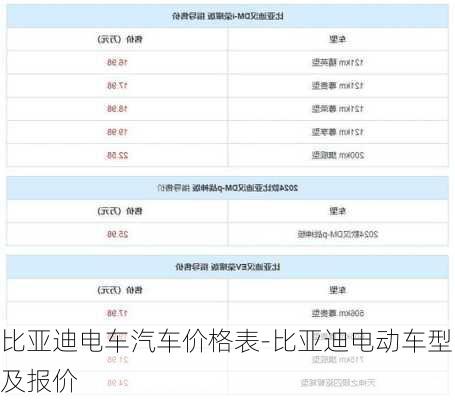 比亚迪电车汽车价格表-比亚迪电动车型及报价