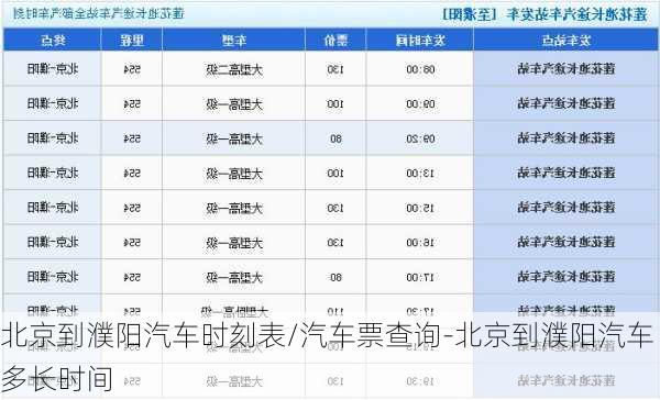 北京到濮阳汽车时刻表/汽车票查询-北京到濮阳汽车多长时间