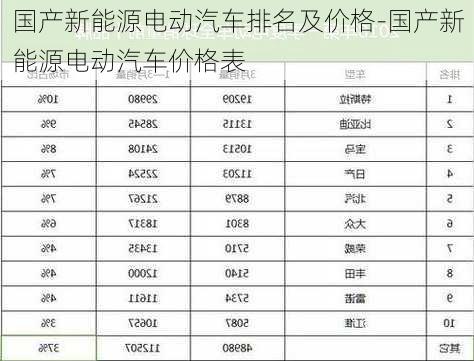 国产新能源电动汽车排名及价格-国产新能源电动汽车价格表