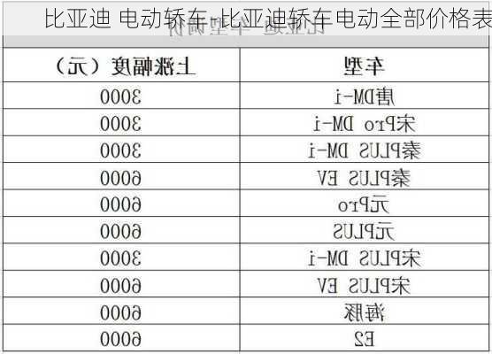 比亚迪 电动轿车-比亚迪轿车电动全部价格表