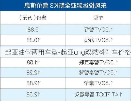 起亚油气两用车型-起亚cng双燃料汽车价格