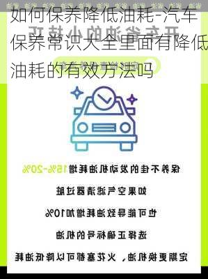 如何保养降低油耗-汽车保养常识大全里面有降低油耗的有效方法吗