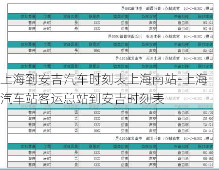 上海到安吉汽车时刻表上海南站-上海汽车站客运总站到安吉时刻表